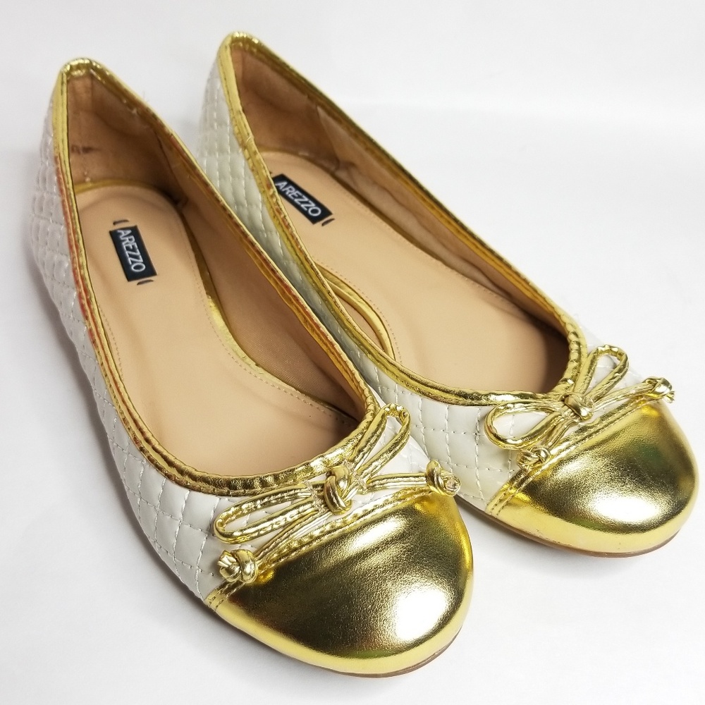 AREZZO Brazil Quited Bow Gold Flats Loafers